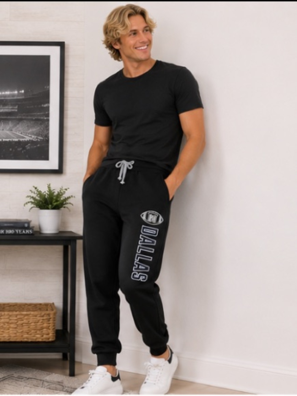 Color city Mens Dallas Embroidery Sweatpants Active Soft Fleece Black  XXL